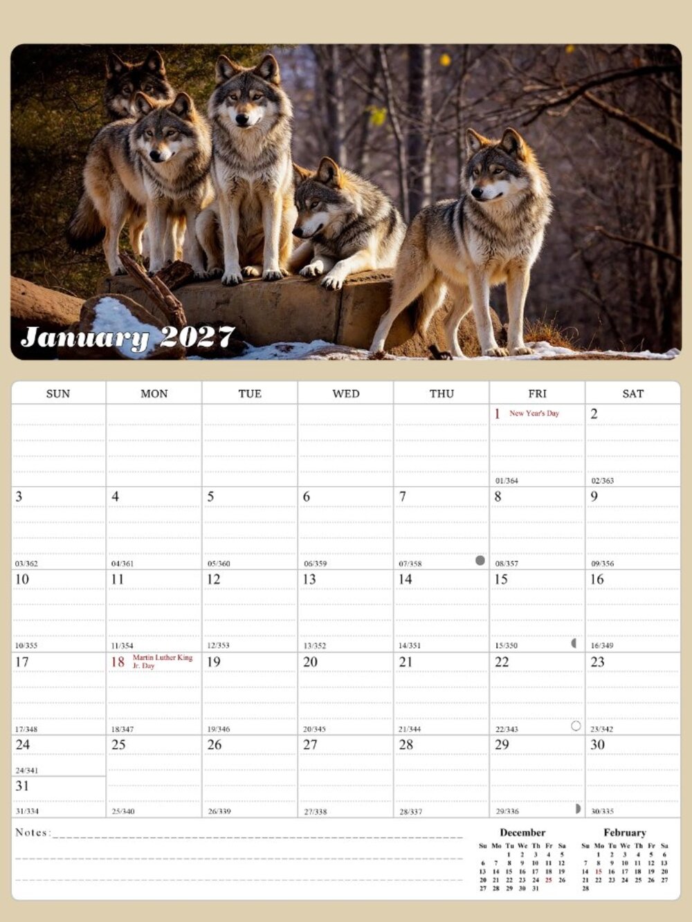 2027 Calendar Magnetic Peel & Stick 12 Months 8.5" x 11" Woolfs